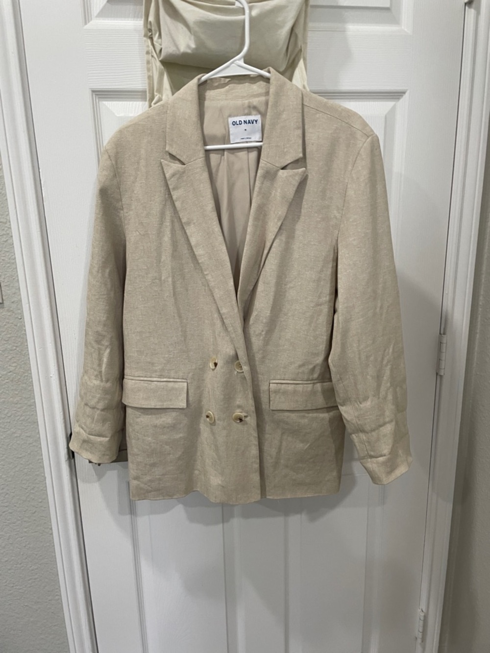 Old Navy Beige Double-Breasted Linen-Blend Blazer